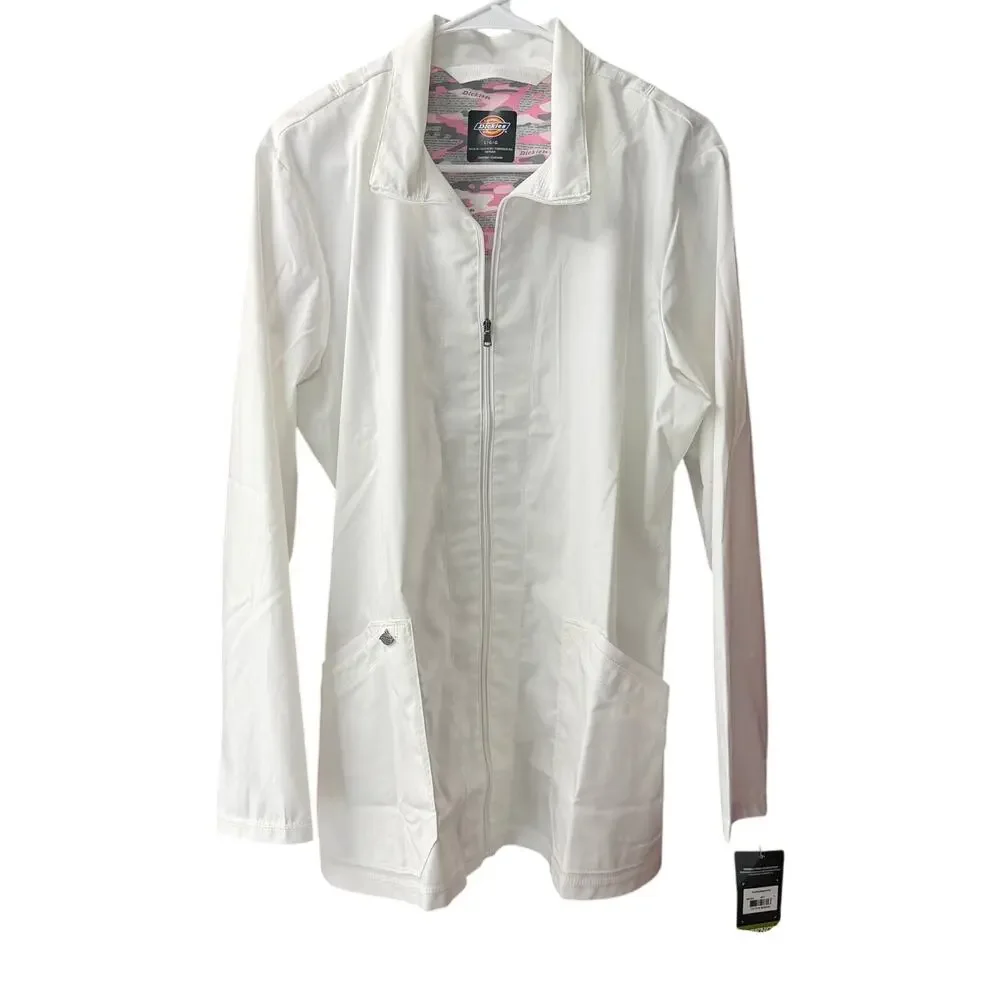 Dickies White Essence‎ Women's Warm-up Jacket - DK302 Full Zip Size Large Scrubs